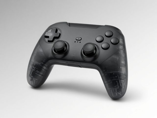 Manette sans fil noire style Pro, vue produit sur fond gris