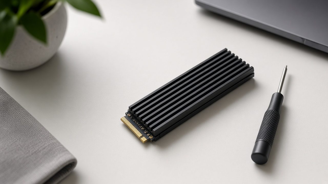 SSD M.2 avec dissipateur sur un bureau
